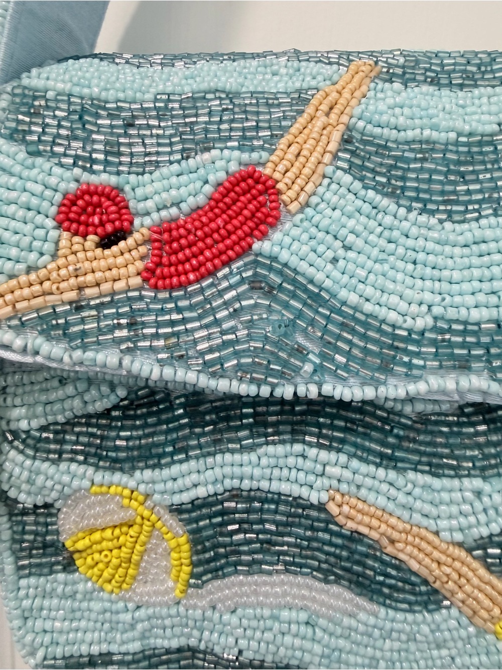 Sol and Mer…. Hand-Beaded Swimmer Shoulder Bag in Light Blue - Picture 2 of 5